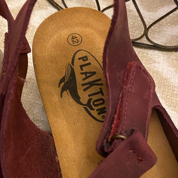 Plakton Platform Wedge Sandal – Camellia Burgundy Leather Velcro - Picture 10 of 12